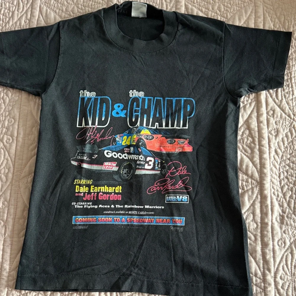 Vintage Nascar The Kid & The Champ Black Kids Short Sleeve Tee 1995